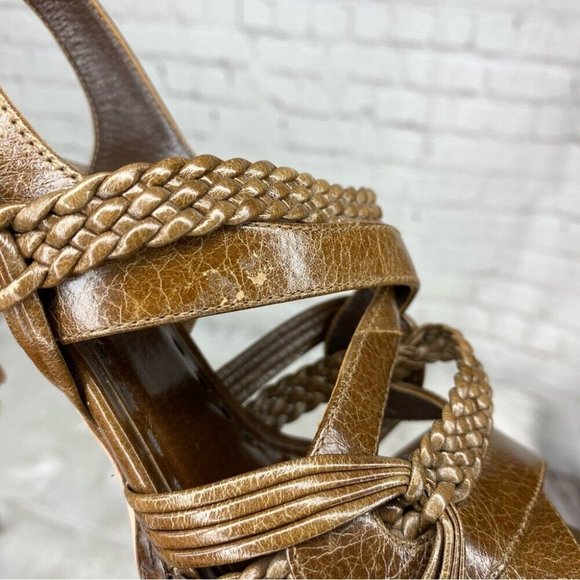 Prada Women's Brown Designer Braided Leather Strappy Luxury Heels IT 37.5 / US 7 - Picture 16 of 17